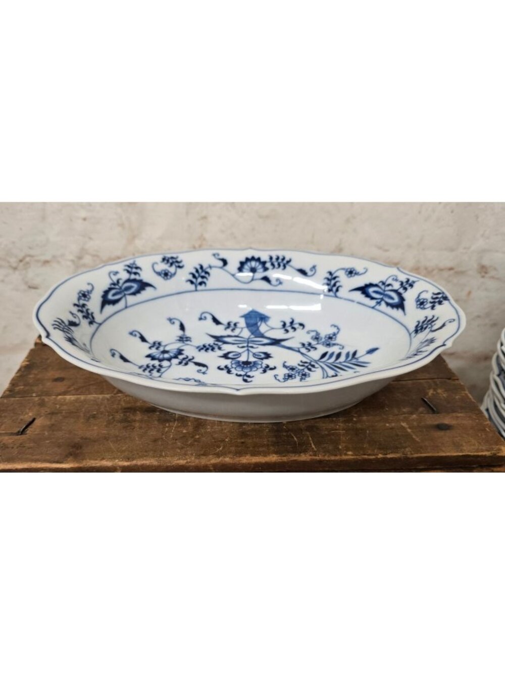Blue Danube 10" Oval Serving Bowl Blue Onion Floral Scalloped Edge